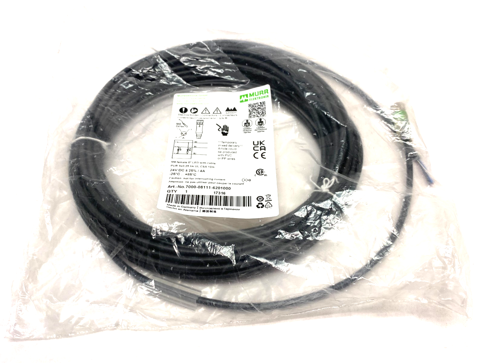 Murrelektronik 7000-08111-6201000 Single Ended M8 Female 0° LED Cordset - Maverick Industrial Sales