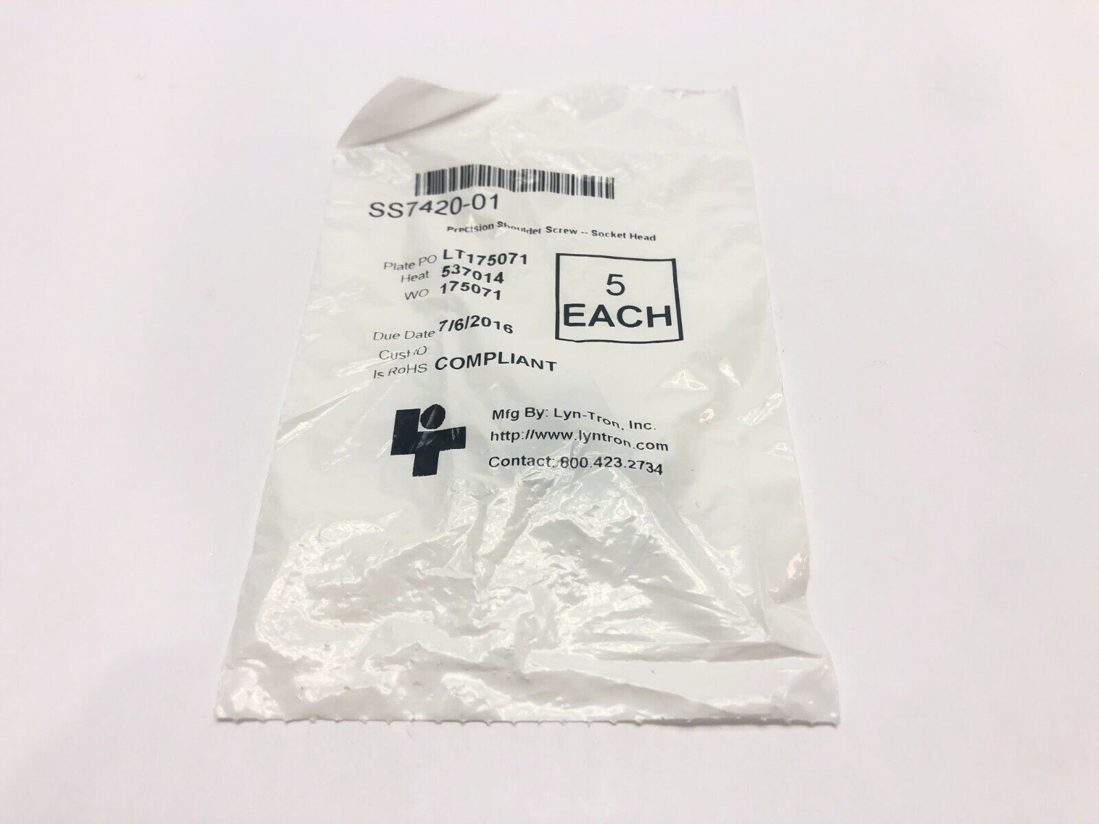 Lyn-Tron SS7420-01 Shoulder Screws 3/16" Thread 0.53" Length PKG OF 5 - Maverick Industrial Sales