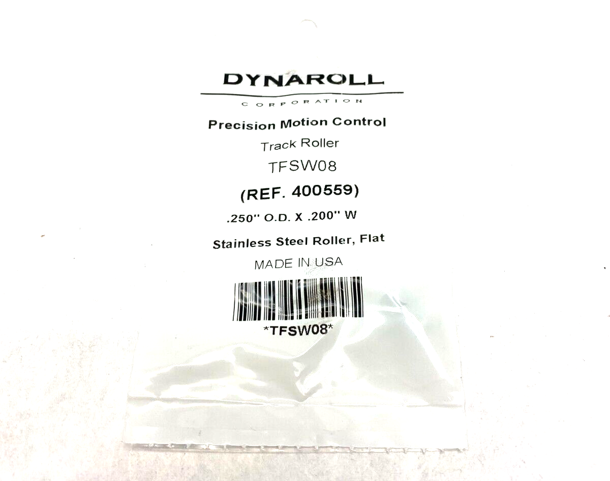 Dynaroll TFSW08 Stainless Precision Track Roller Flat .25" OD .20" Width 400559 - Maverick Industrial Sales