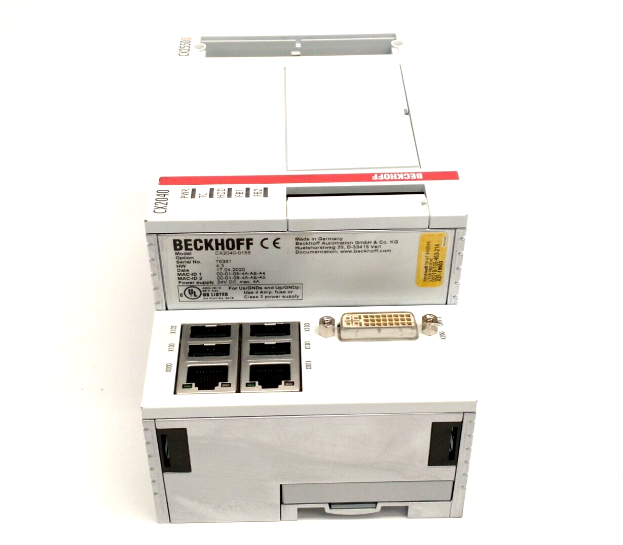 Beckhoff CX2040-0155 Basic CPU Module & CX2550-0020 2-1/2" HDD/SSD Module - Maverick Industrial Sales