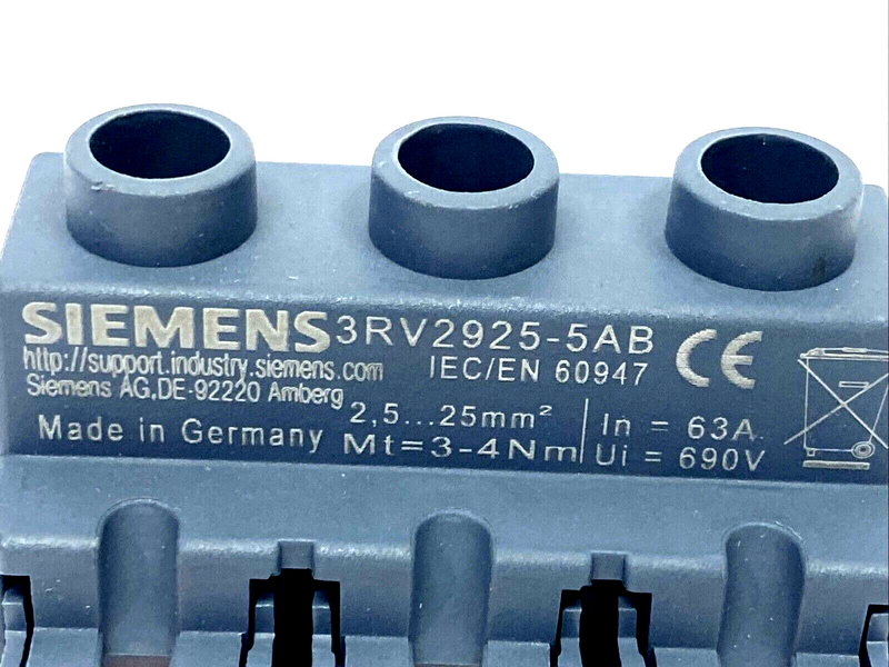 Siemens 3RV2925-5AB 3-Phase Supply Terminal For 3-Phase Busbar Connection - Maverick Industrial Sales