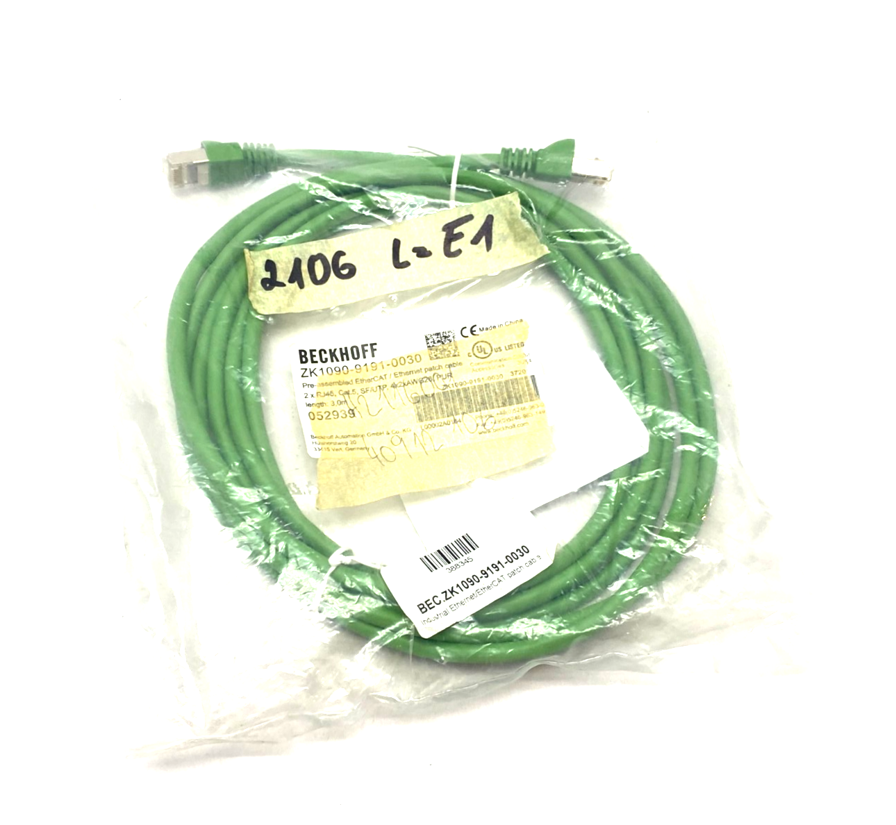 Beckhoff ZK1090-9191-0030 Ethernet/EtherCAT Patch Cable 2 x RJ45 3m 052939 - Maverick Industrial Sales