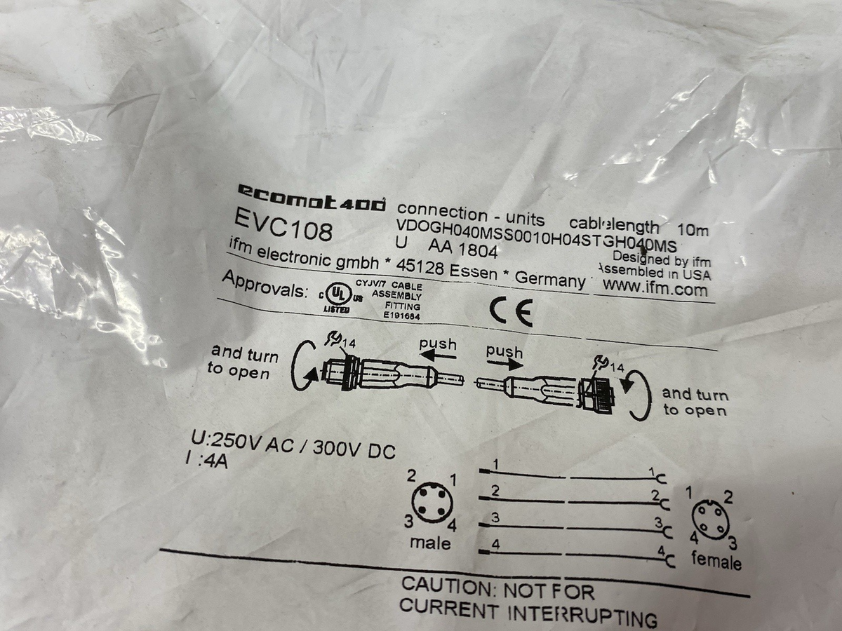 Ifm EVC108 ecomat400 Connection Cable A-Coded M12 VDOGH040MSS0010H04STGH040MSS - Maverick Industrial Sales