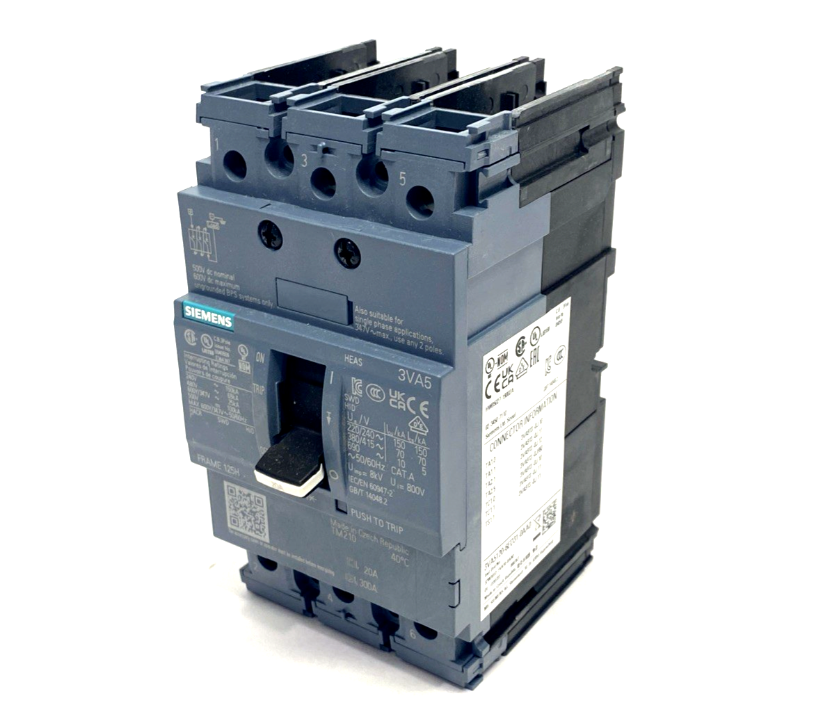 Siemens 3VA5120-6ED31-0AA0 Circuit Breaker 3P UL Frame 125 Breaking Cap 20A - Maverick Industrial Sales