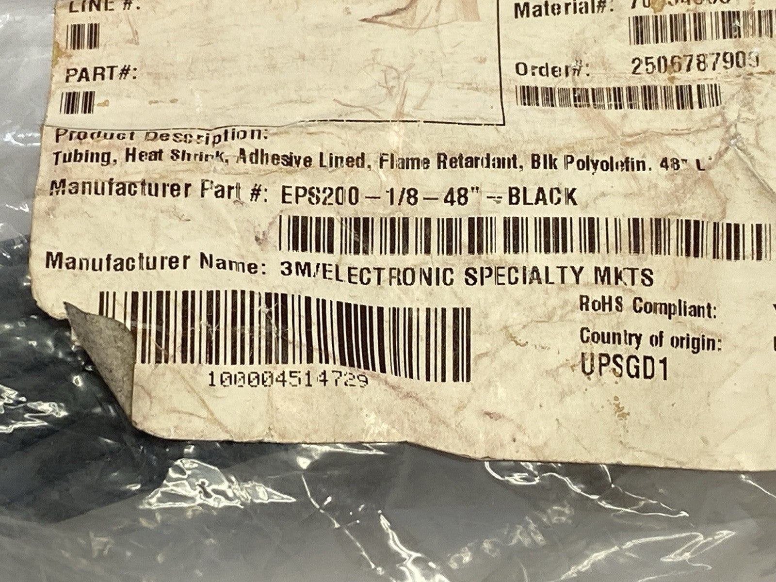 3M EPS200-1/8-48"-BLACK Heat Shrink Tubing 48" Length LOT OF 34 - Maverick Industrial Sales