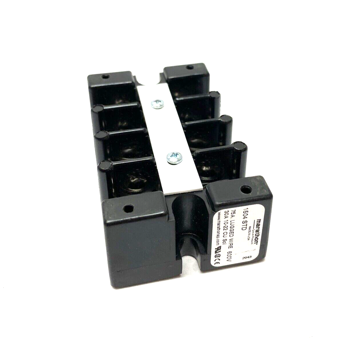 Marathon 1504 STD 75A Lugged Wire Terminal Strip 600V 30A 10-22 CU Solid - Maverick Industrial Sales