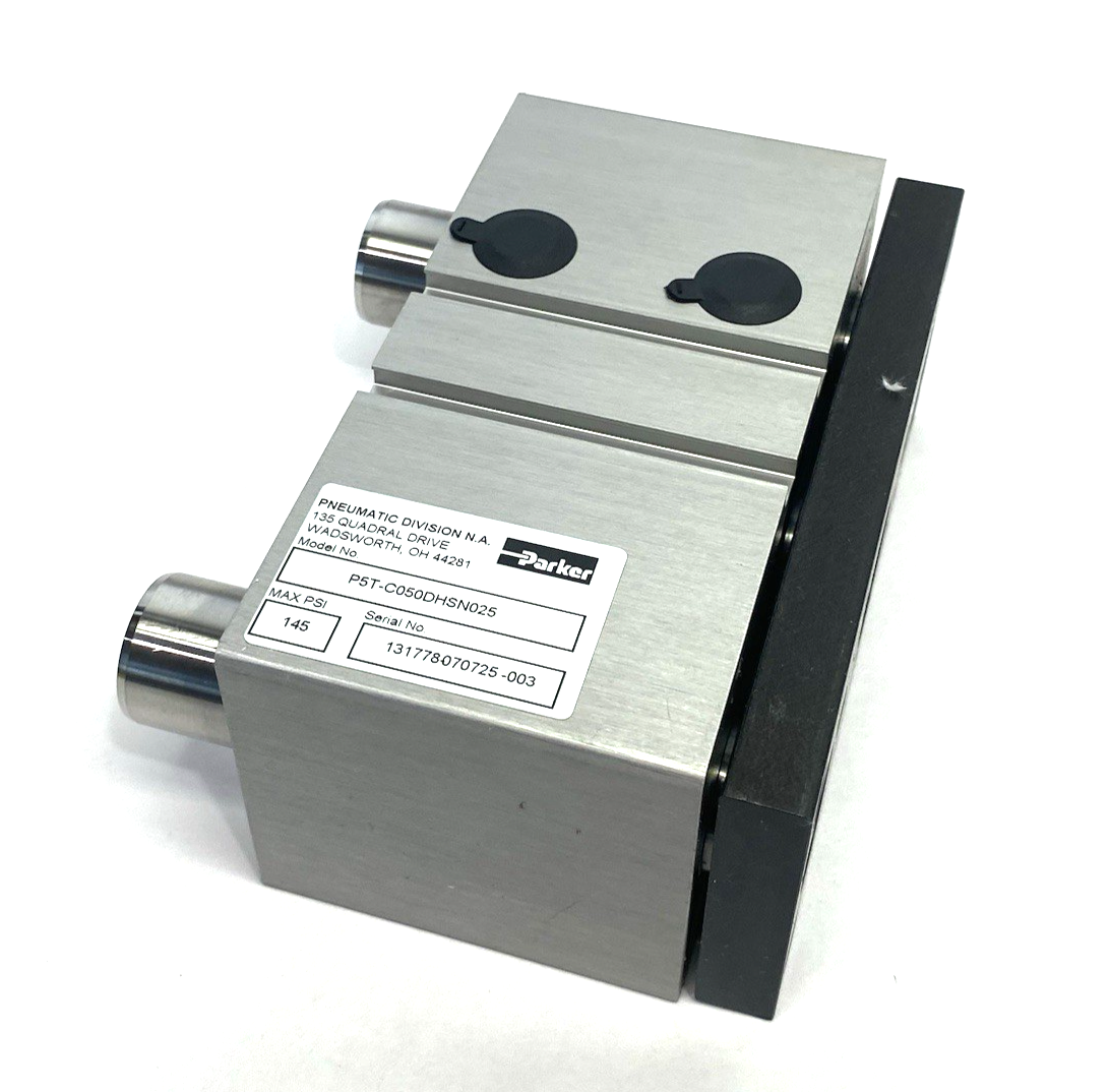 P5T-C050DHSN025 | Parker Pneumatic Guided Slide Cylinder, 50mm Bore, 25mm Stroke - New – Open box - Maverick Industrial Sales