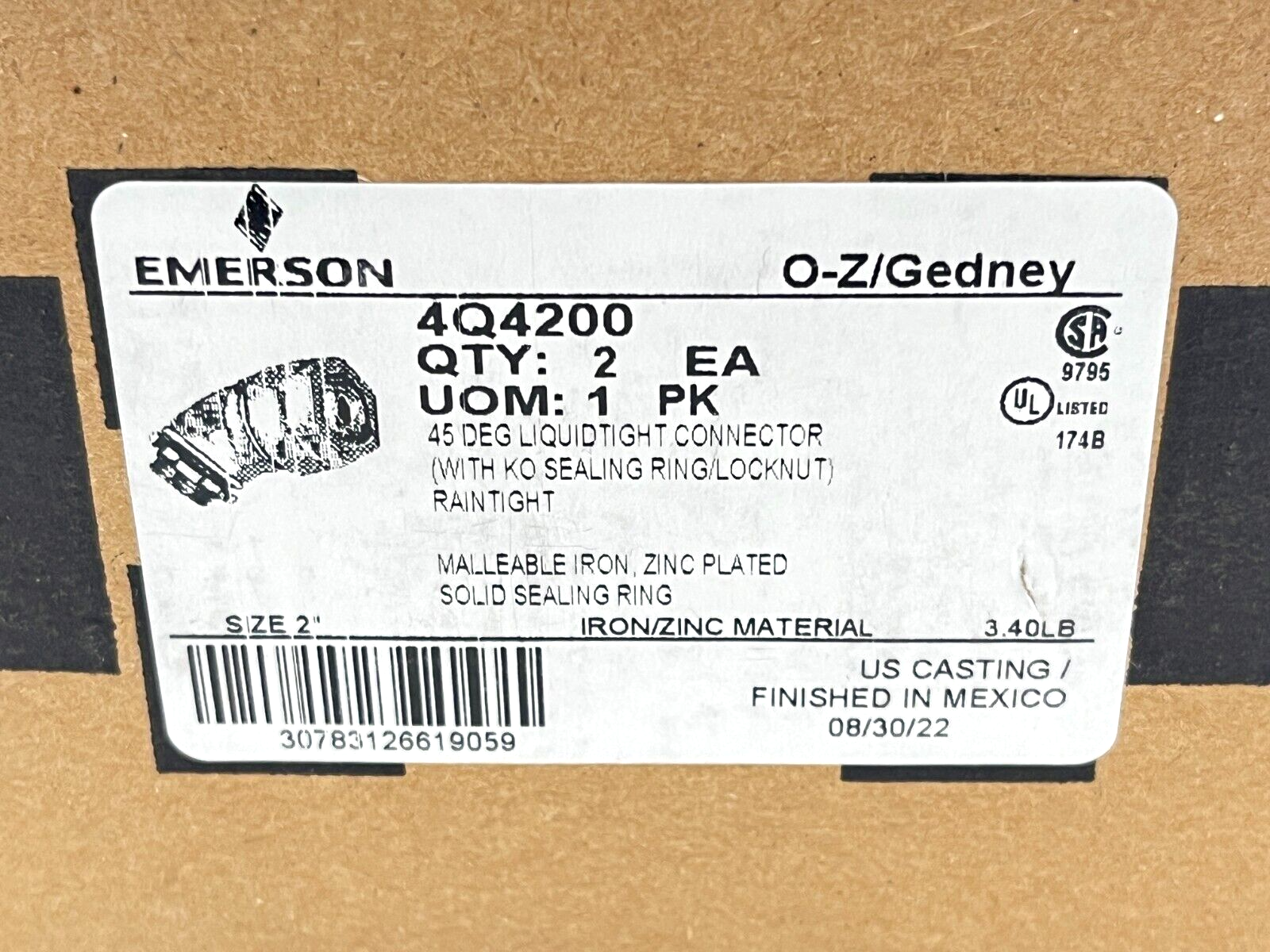 Emerson 4Q4200 Liquidtight Connector 45 Degree Raintight 2" - Maverick Industrial Sales