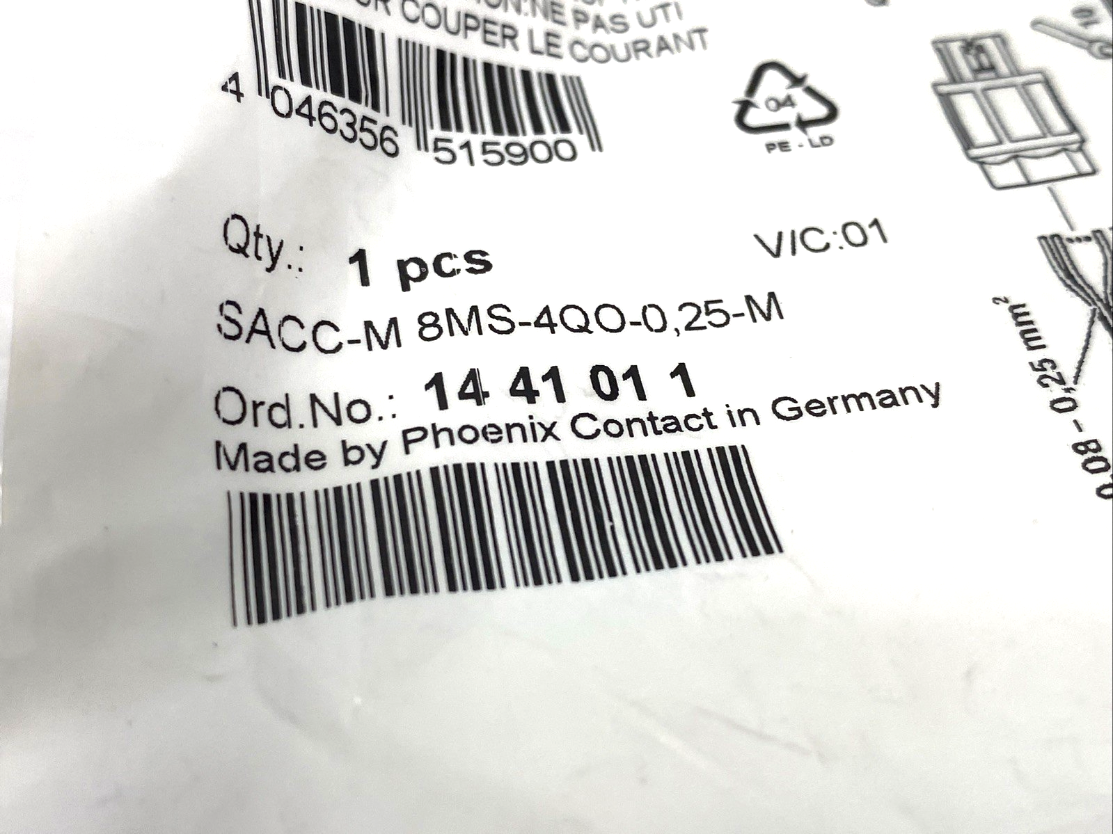 Phoenix Contact SACC-M 8MS-4QO-0,25-M Connector M8 4-Pin Male 1441011 - Maverick Industrial Sales