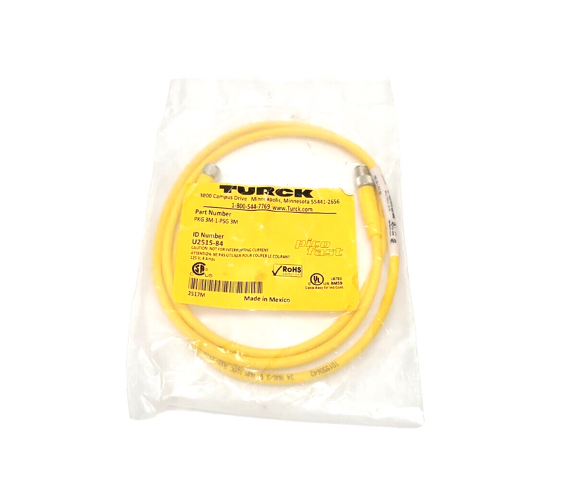 Turck PKG 3M-1-PSG 3M Cordset M8 3-Pin Male To Female 1m U2515-84 - Maverick Industrial Sales