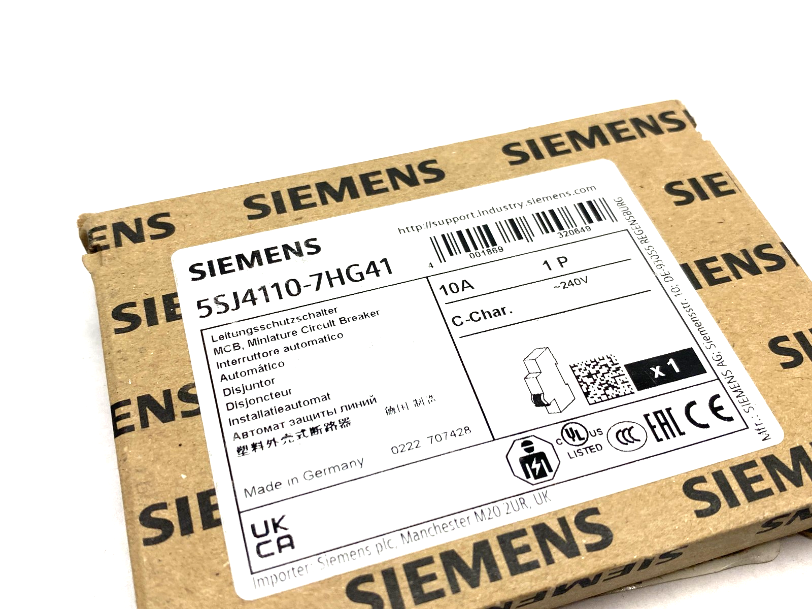 Siemens 5SJ4110-7HG41 Miniature Circuit Breaker 10A 1-Pole C-Char. - Maverick Industrial Sales