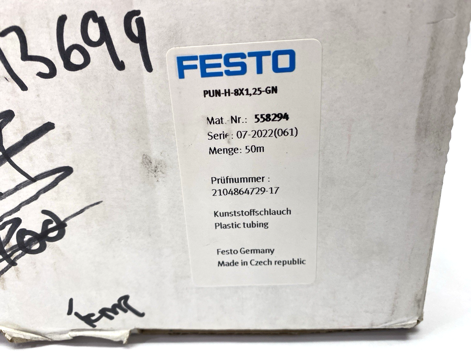 Festo PUN-H-8X1,25-GN Pneumatic Plastic Green Tubing 8mm OD 5.7mm ID 50m 558294 - Maverick Industrial Sales