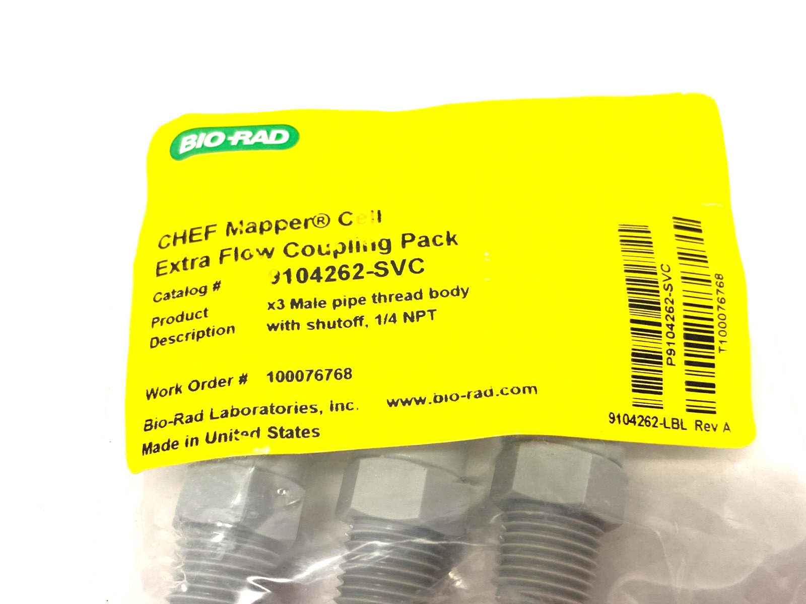 Bio Rad 9104262-SVC Extra Flow Coupling 1/4" NPT for CHEF Mapper Cell PKG OF 3 - Maverick Industrial Sales