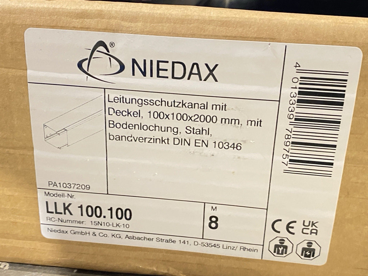 Niedax LLK 100.100 Cable Duct 100mm x 100mm x 2m LOT OF 3 DUCTS / 2 COVERS - Maverick Industrial Sales