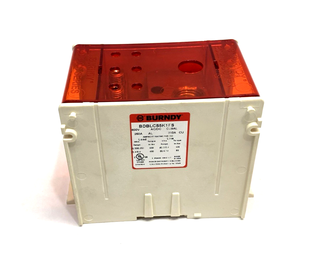BDBLCS5K1FS | Burndy 1-Pole Finger-Safe Power Distribution Block 600V 310A CU9AL - New – Open box - Maverick Industrial Sales