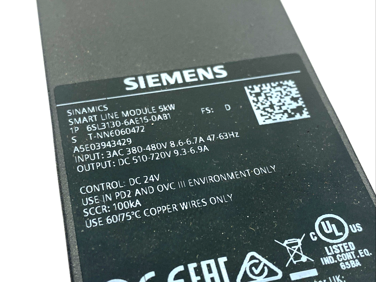 6SL3130-6AE15-0AB1 | Siemens SINAMICS S120 Smart Line Module 5KW 3AC 380-480V - Used - Maverick Industrial Sales
