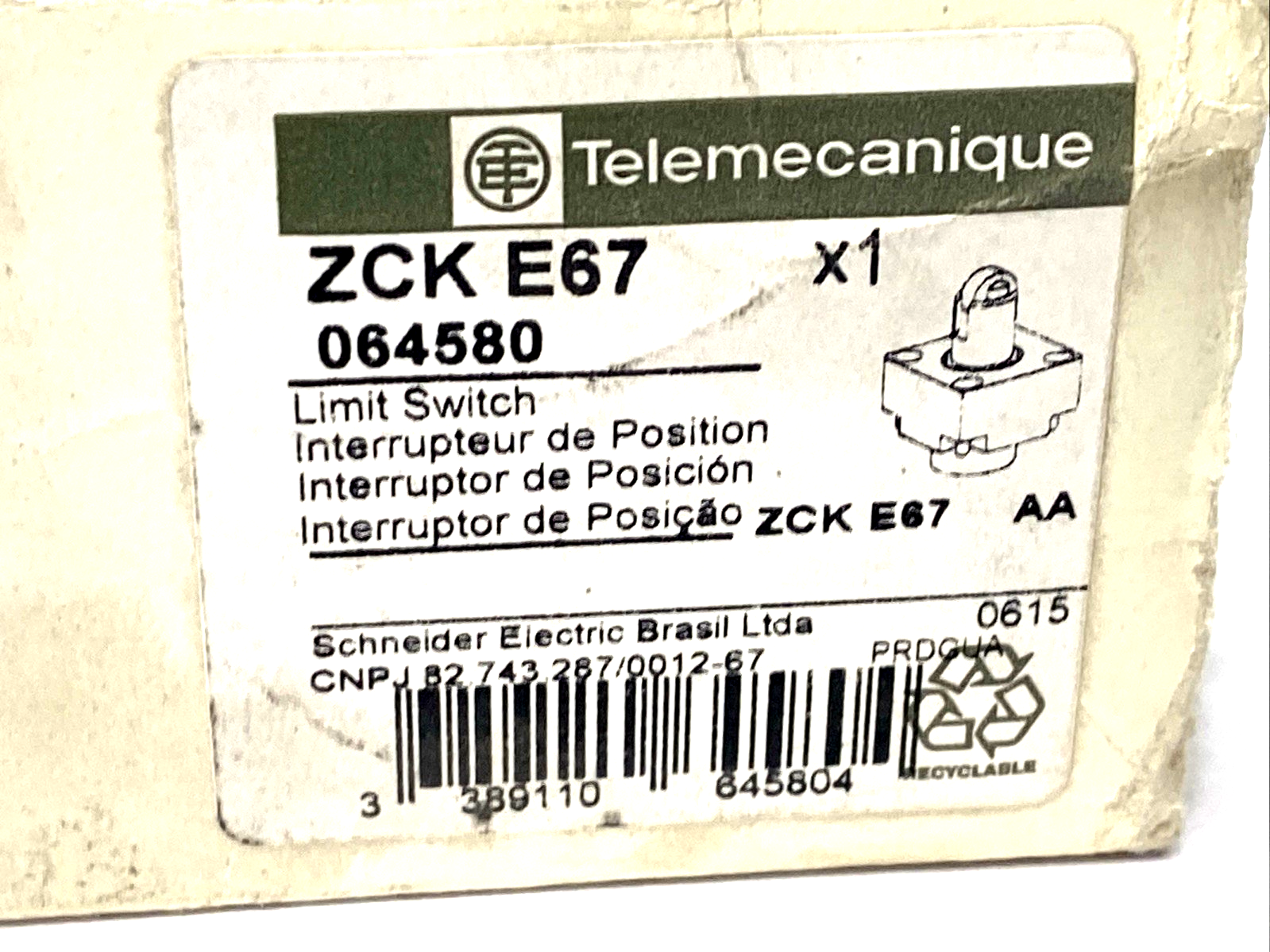Telemecanique ZCKE67 Limit Switch Head, Steel Roller Plunger Reinforced, 064580 - Maverick Industrial Sales