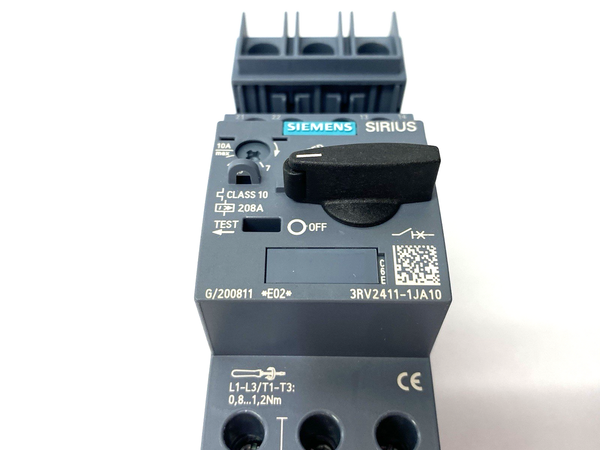 Siemens 3RV2411-1JA10 SIRIUS Circuit breaker size S00 for transformer protection - Maverick Industrial Sales