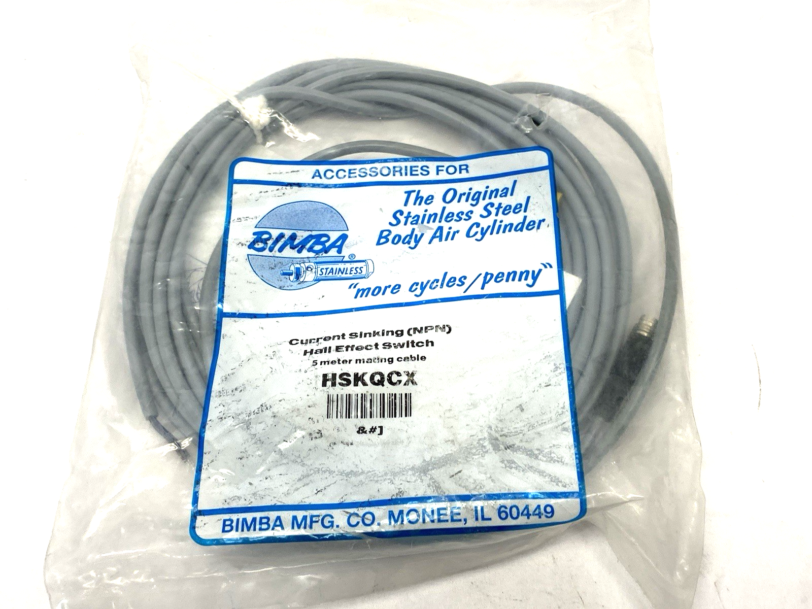 IMI Bimba HSKQCX Current Sinking Hall Effect Switch, NPN, w/ 5m Mating Cable - Maverick Industrial Sales
