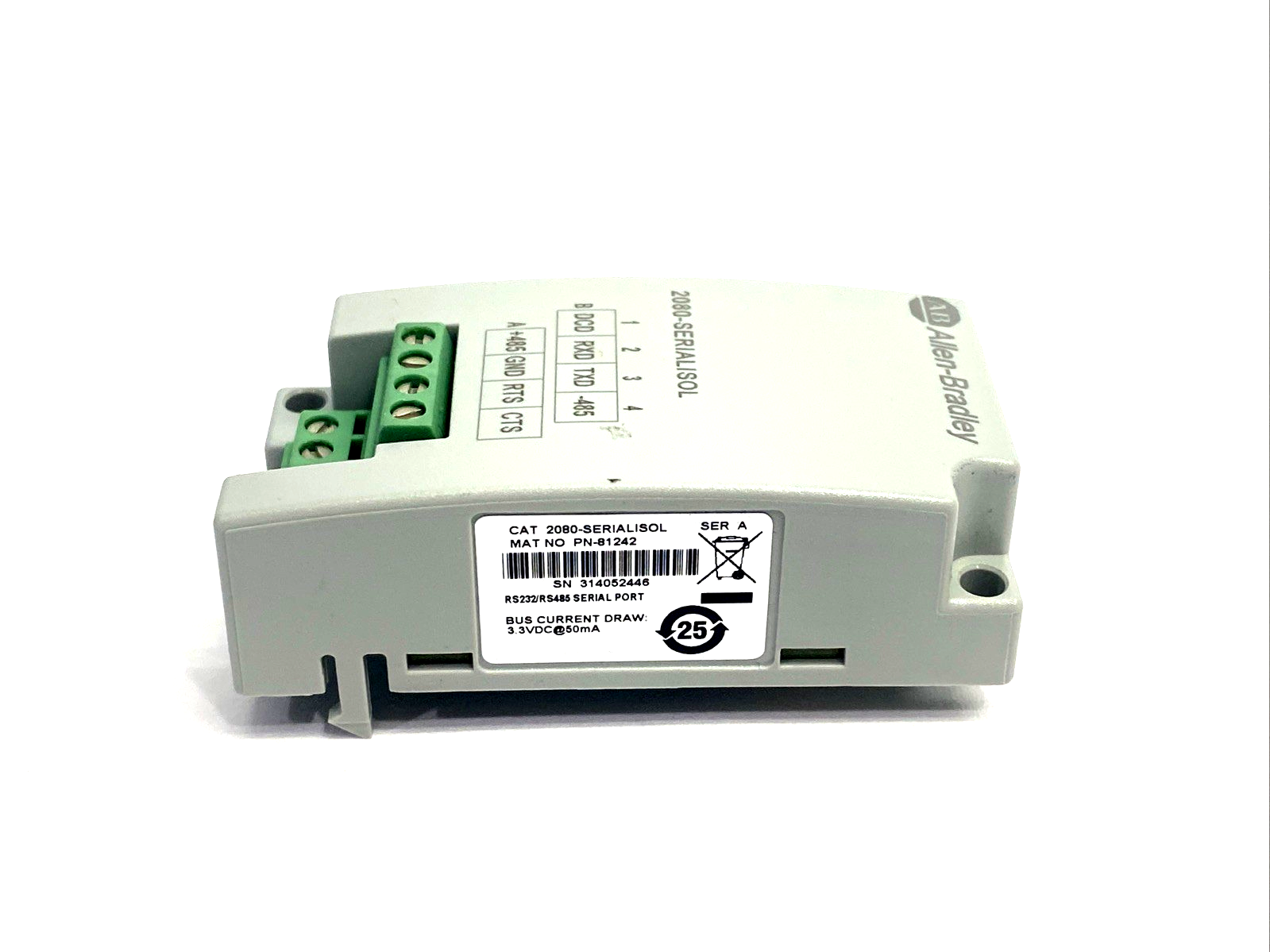 2080-SERIALISOL | Allen Bradley Ser. A Micro800 Isolated Serial Port Plug-In - Used - Maverick Industrial Sales