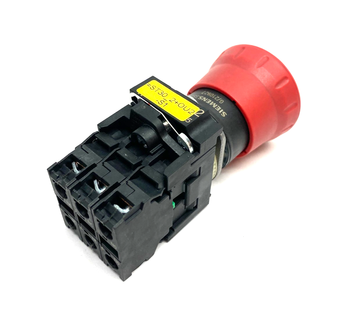 3SU1000-1HB20-0AA0 | Siemens Emergency Stop Pushbutton, Plastic Latch, 3-Contacts - Used - Maverick Industrial Sales