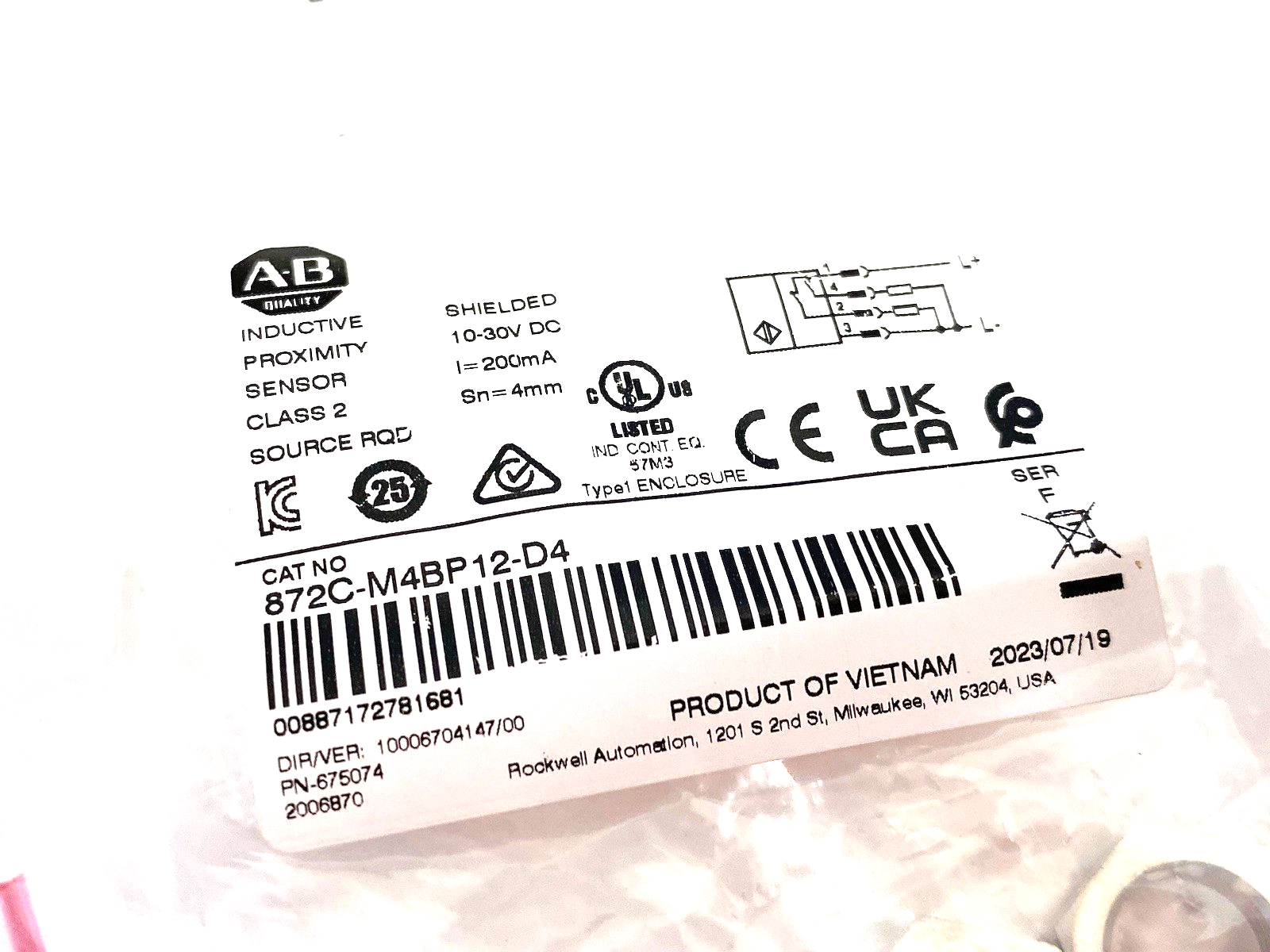 872C-M4BP12-D4 | Allen Bradley Ser. F Inductive Proximity Sensor 4mm Sense Distan. - New - Maverick Industrial Sales