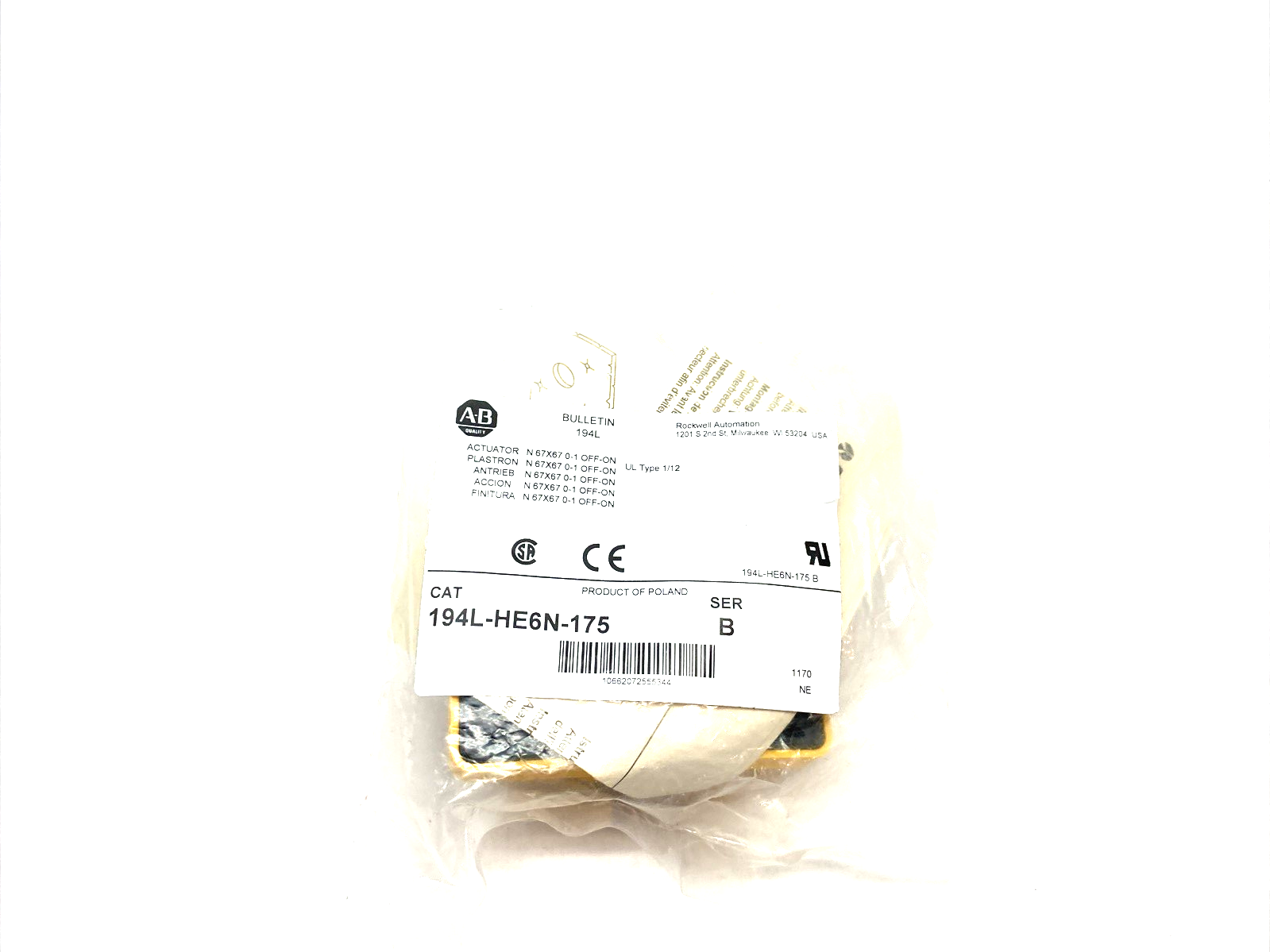 194L-HE6N-175 | Allen Bradley Ser. B Control and Load Switch Actuator, Screw Mount - New - Maverick Industrial Sales