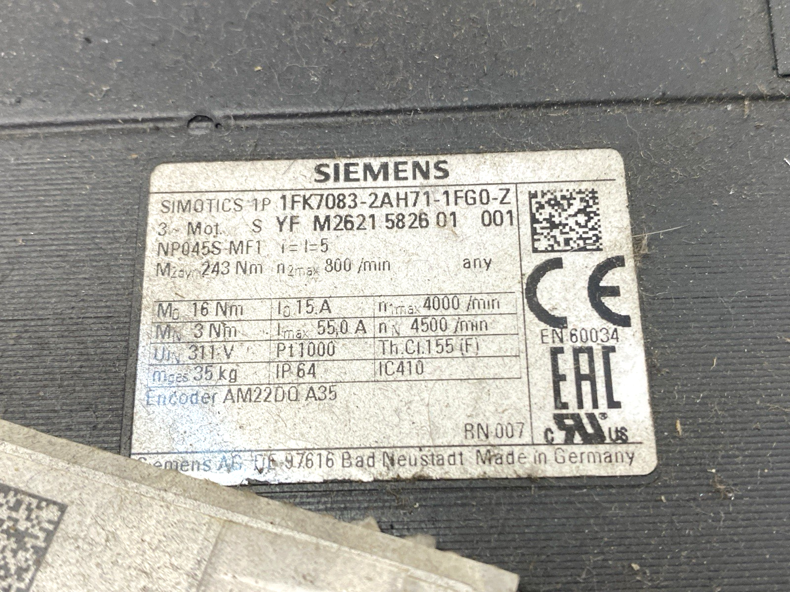 1FK7083-2AH71-1FG0-Z | Siemens SIMOTICS S-1FK7 Servo Geared Motor, Compact 4500rpm - New – Open box - Maverick Industrial Sales