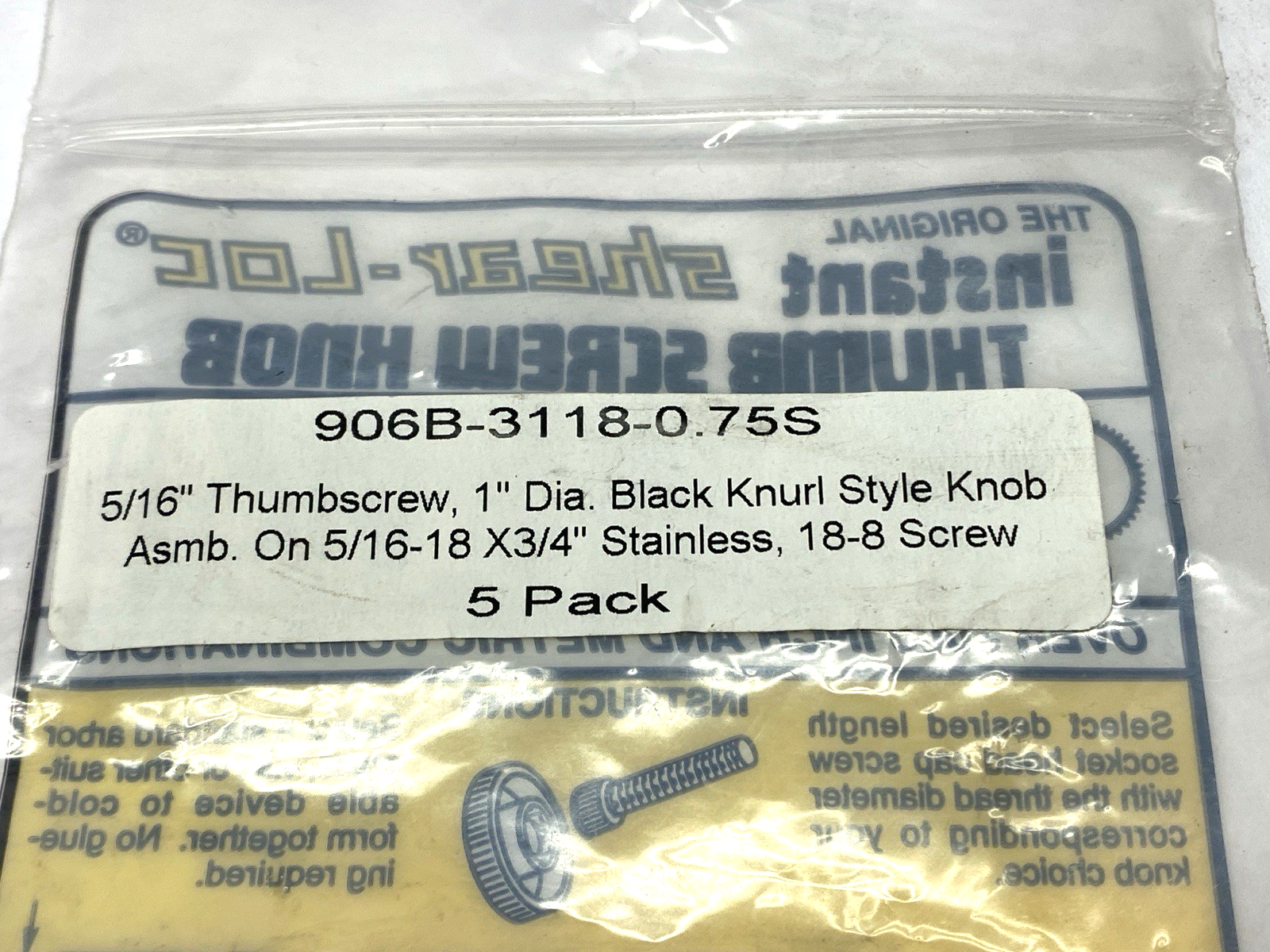 906B-3118-0.75S | Shear Loc Thumb Screw Knob 5/16" Thread 1" Dia. Knob LOT OF 4 - New – Open box - Maverick Industrial Sales