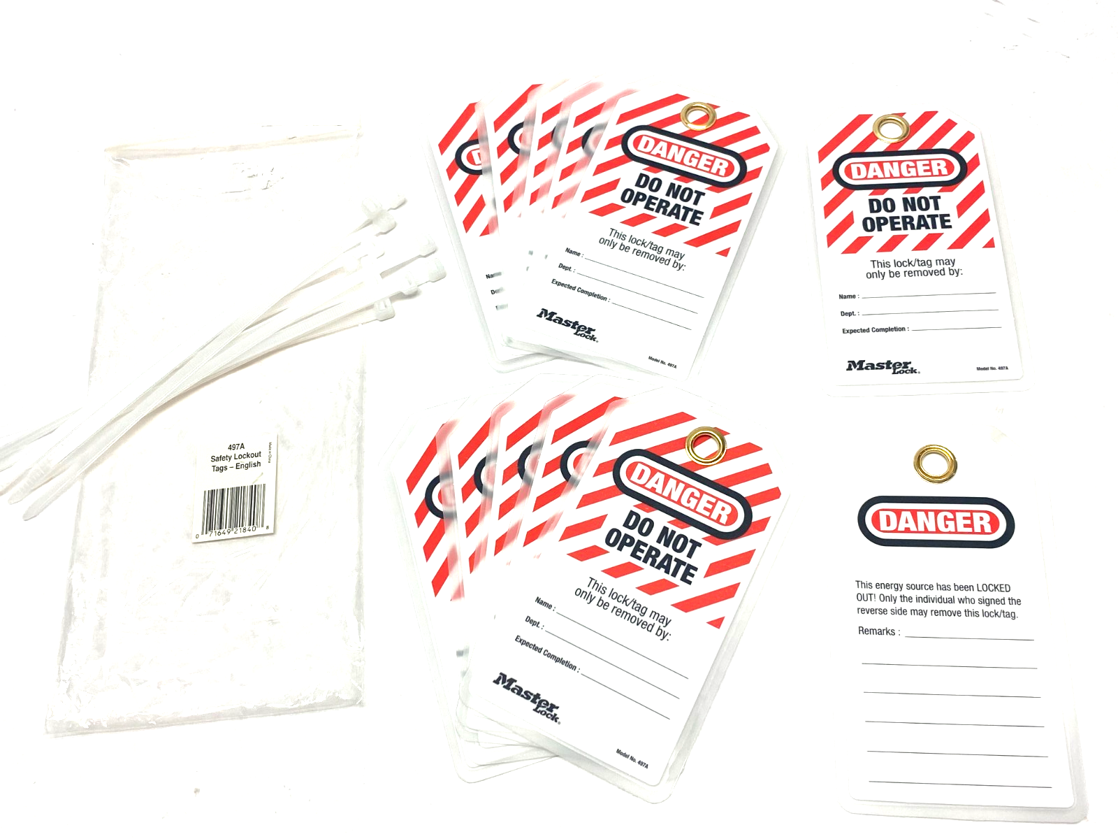 Master Lock 497A Safety Lockout Tags Do Not Operate, English, PACK OF 12 - Maverick Industrial Sales