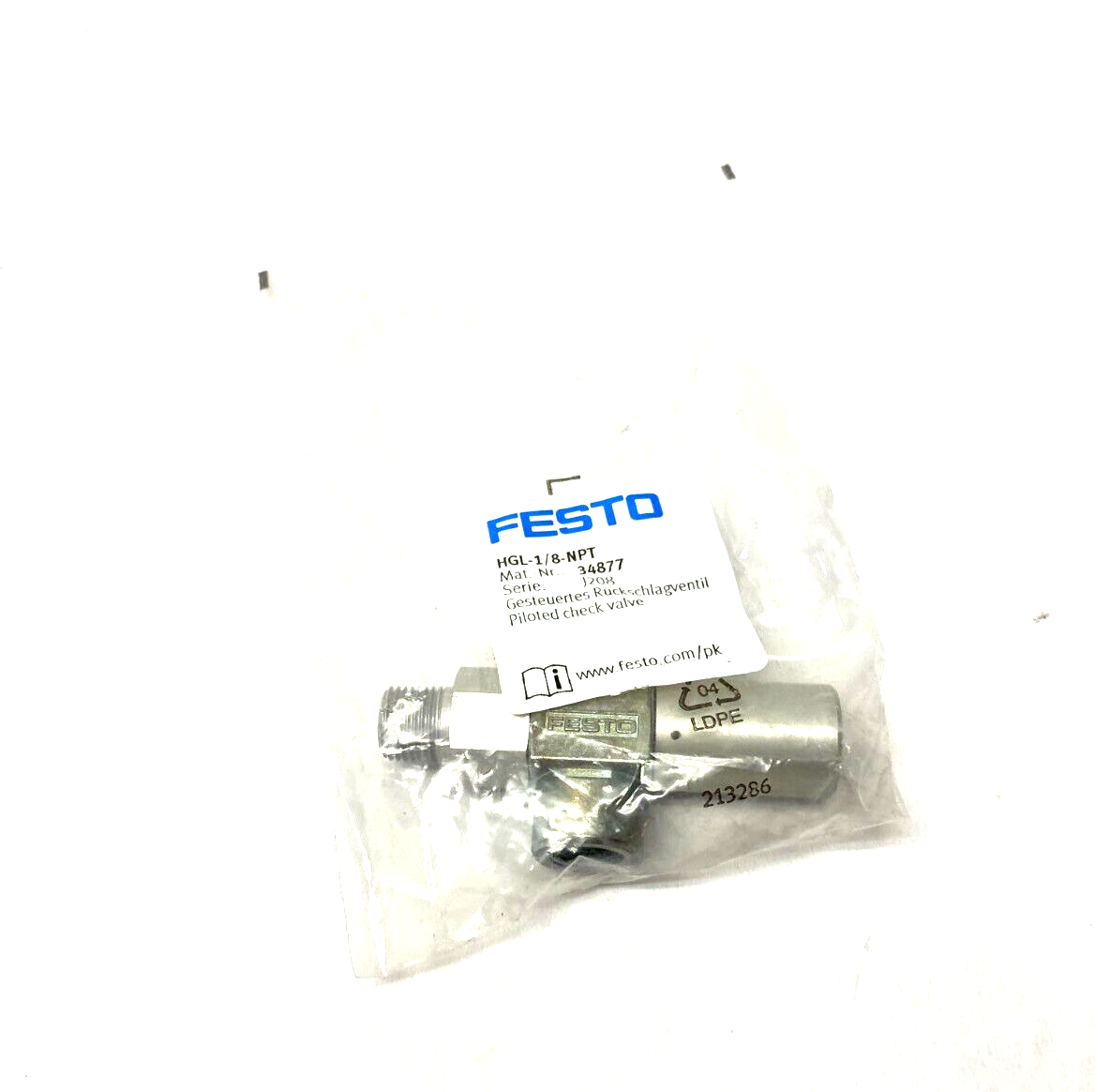 Festo HGL-1/8-NPT Piloted Check Valve J208, 34877 - Maverick Industrial Sales