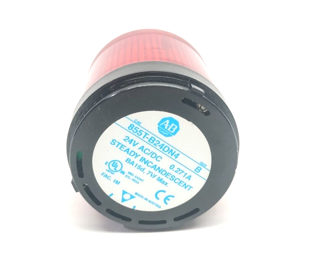 855T-B24DN4 | Allen Bradley Ser. B 70mm Stack Light 24V AC/DC, Red, NO BULB - Used - Maverick Industrial Sales