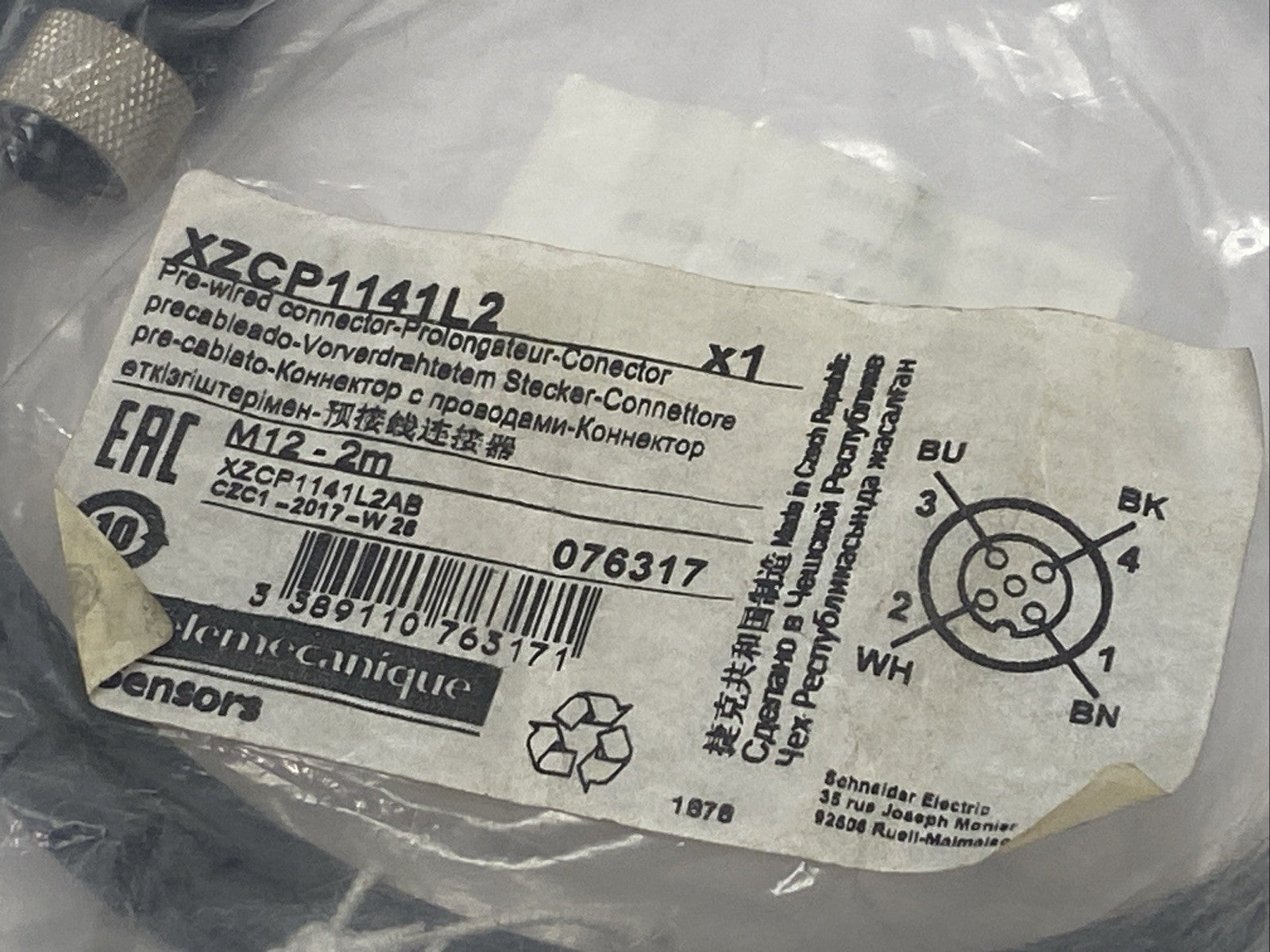 Telemecanique XZCP1141L2 Actuator / Sensor Cable Female M12 4-Pin 2m - Maverick Industrial Sales