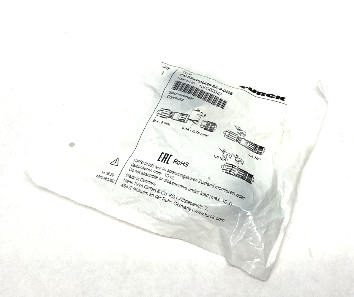 Turck FW-ERKPM0426-SA-P-0408 Field Wireable Connector Female Straight 100002047 - Maverick Industrial Sales