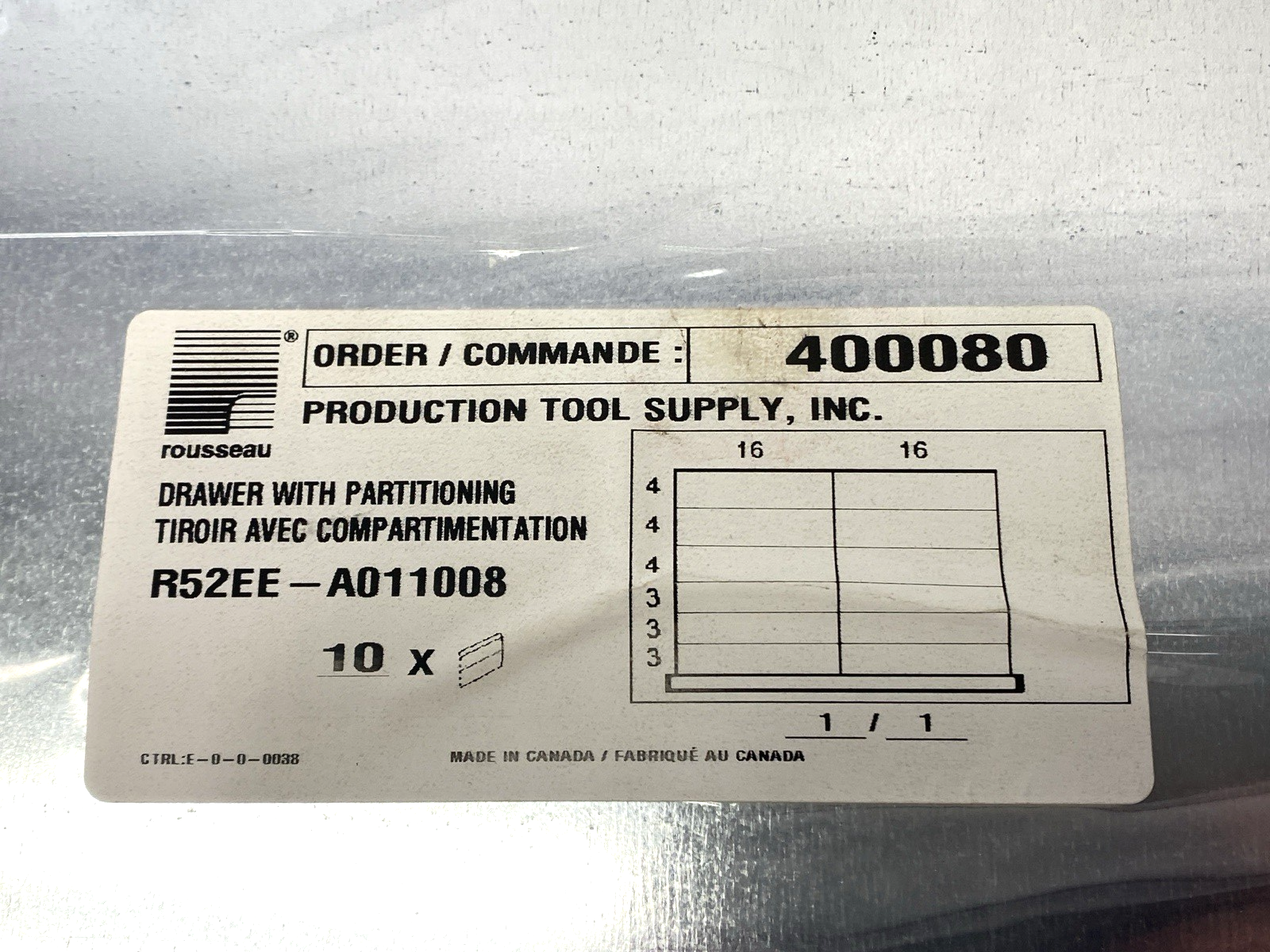 R52EE-A011008 | Rousseau Metal Drawer with Partitioning PKG OF 10 - New - Maverick Industrial Sales