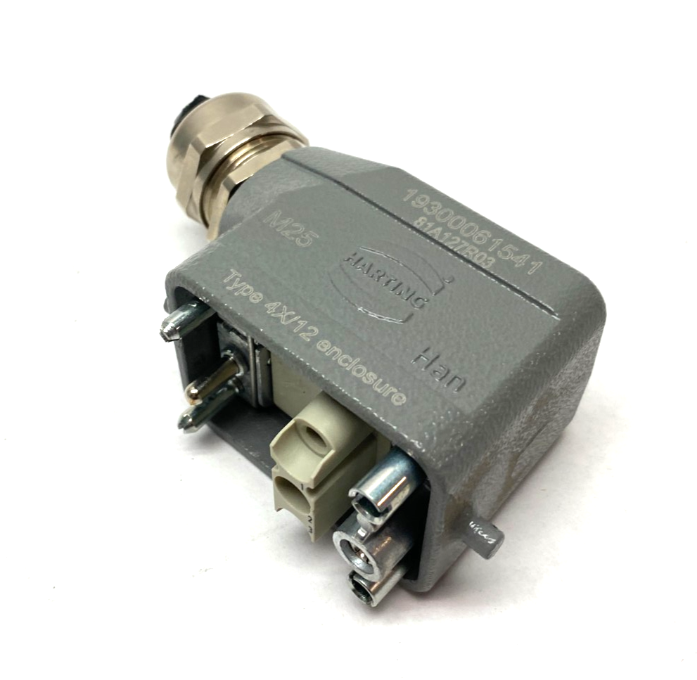 Harting 19300061541 Han B HOOD SIDE ENTRY LC 2 PEGS M25 w/ 09140060361 Frame - Used - Maverick Industrial Sales