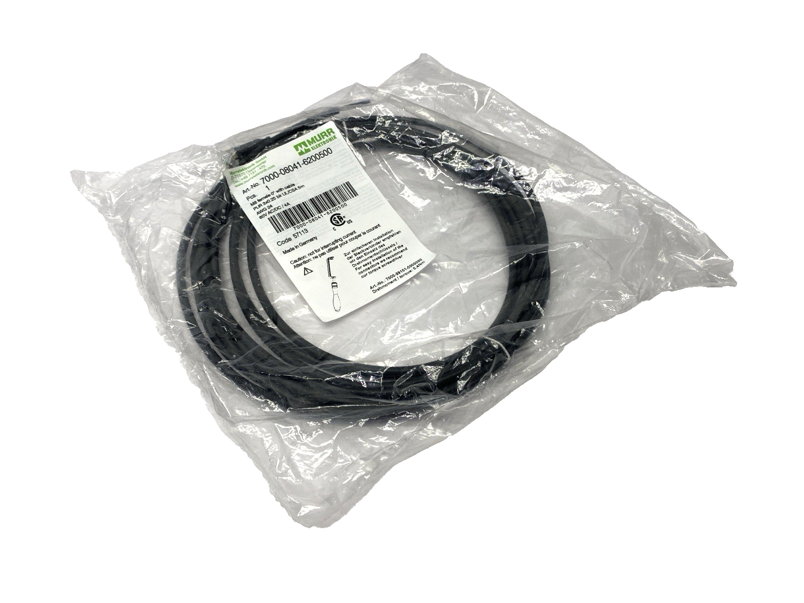 Murr Elektronik 7000-08041-6200500 Single Ended Cable Female Connector M8 5m - Maverick Industrial Sales