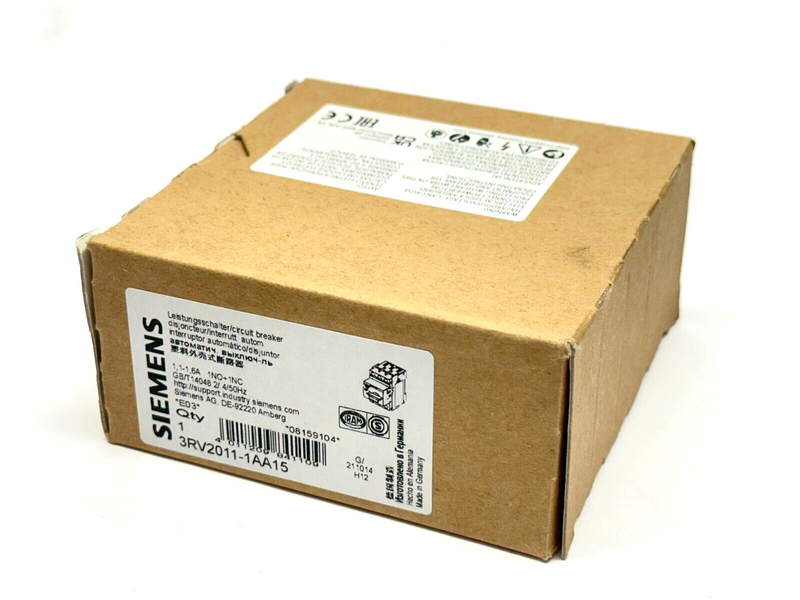 Siemens 3RV2011-1AA15 Sirius Motor Protection Circuit Breaker 1.1-1.6A 600V - Maverick Industrial Sales