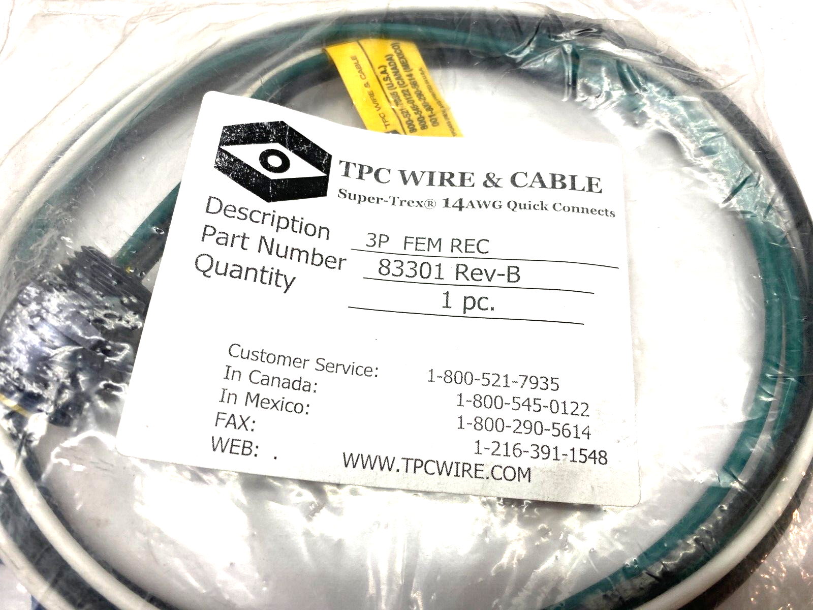 TPC Wire & Cable 83301 Super-Trex Quick Connect Female Receptacle Rev. B 3P - Maverick Industrial Sales