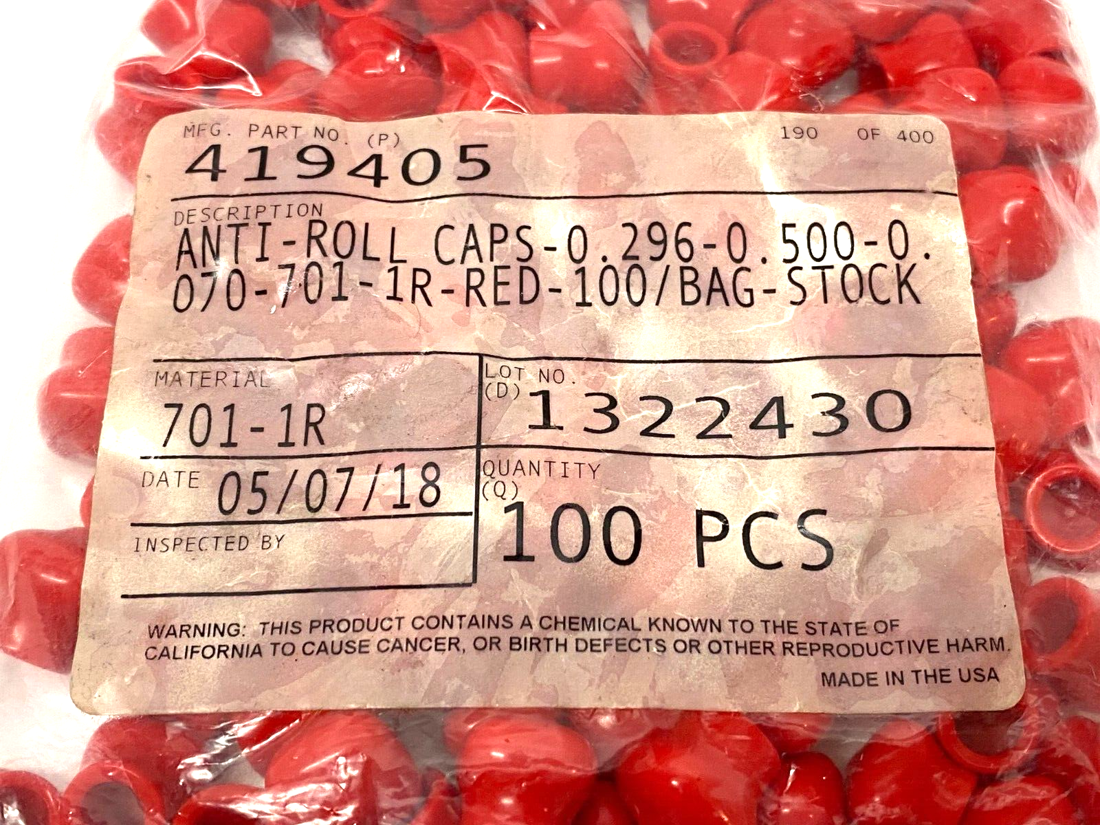 StockCap 419405 Anti-Roll Caps Red 0.296" X 0.500" PKG OF 100 - Maverick Industrial Sales