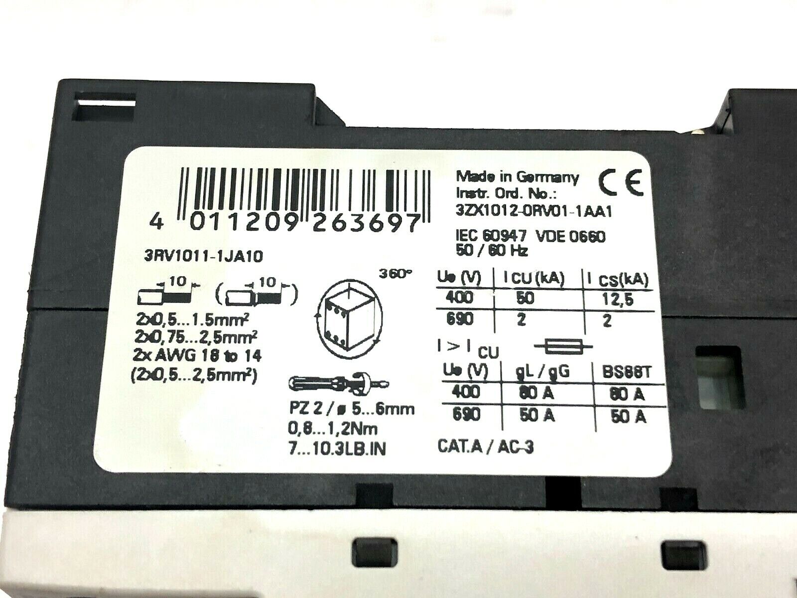 Siemens 3RV1011-1JA10 Motor Starter Protector - Maverick Industrial Sales