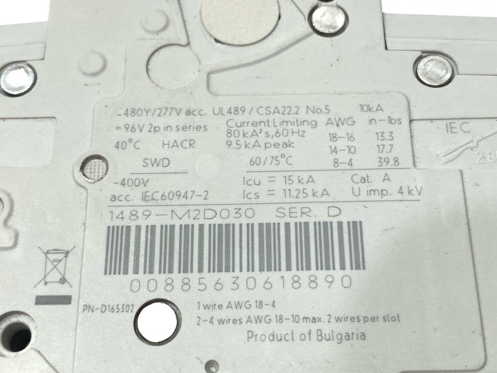 1489-M2D030 | Allen Bradley Ser. D Circuit Breaker 2-Pole 3A - Used - Maverick Industrial Sales