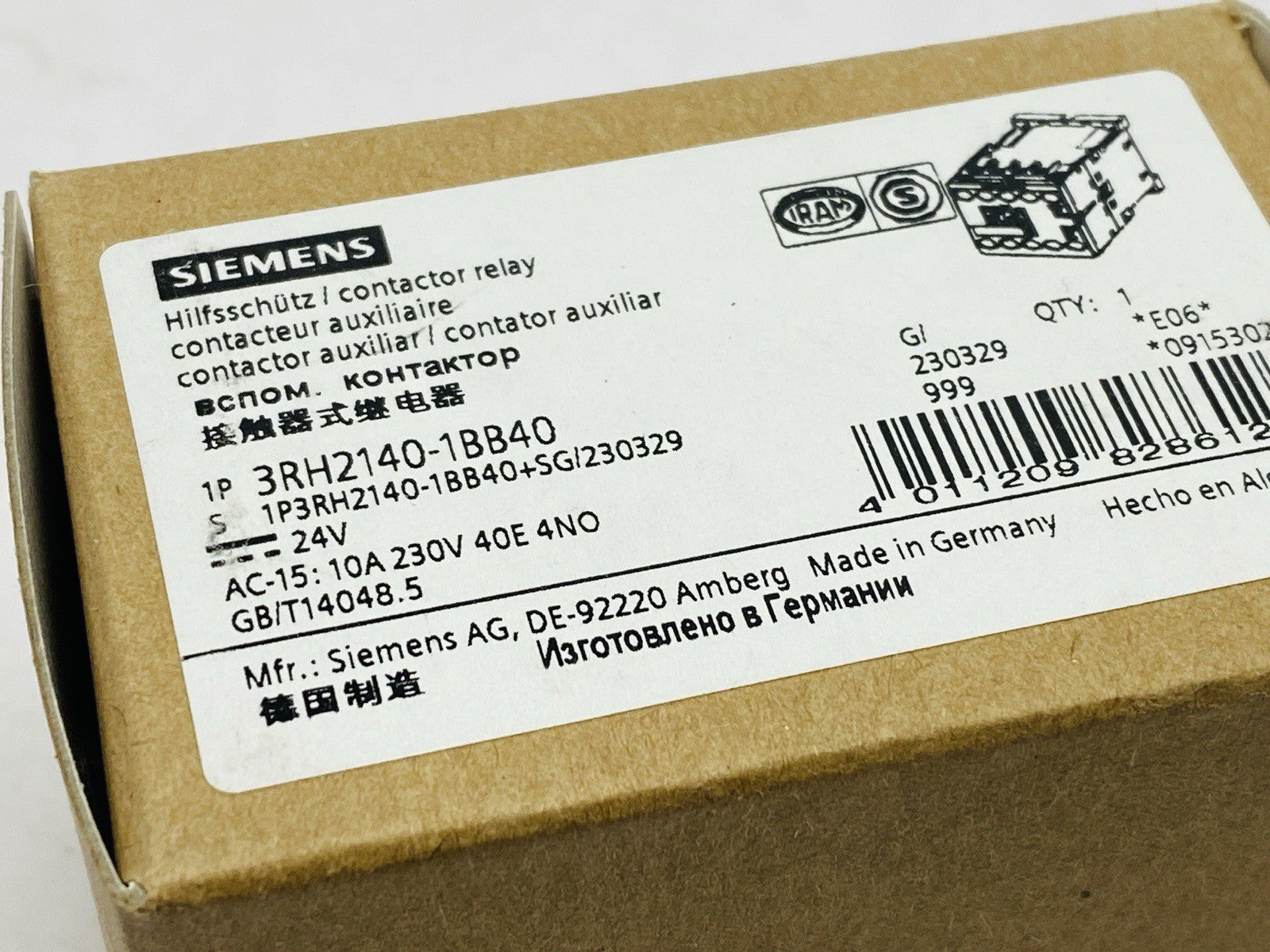 Siemens 3RH2140-1BB40 Contactor Relay 4 NO 10A 230V 24VDC - Maverick Industrial Sales