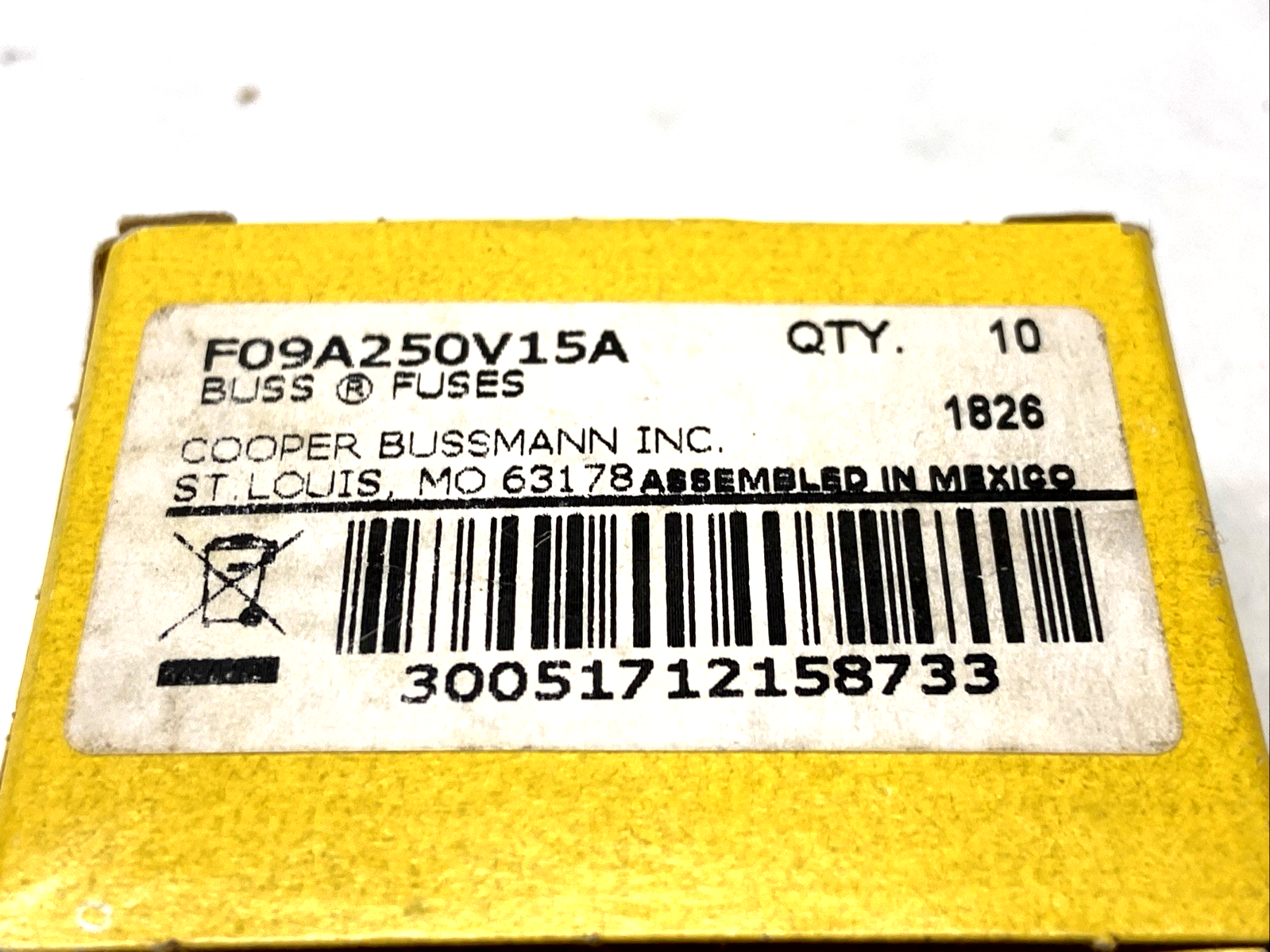 Cooper Bussmann F09A250V15A Electrical Fuses 250V 15A BOX OF 10 - Maverick Industrial Sales