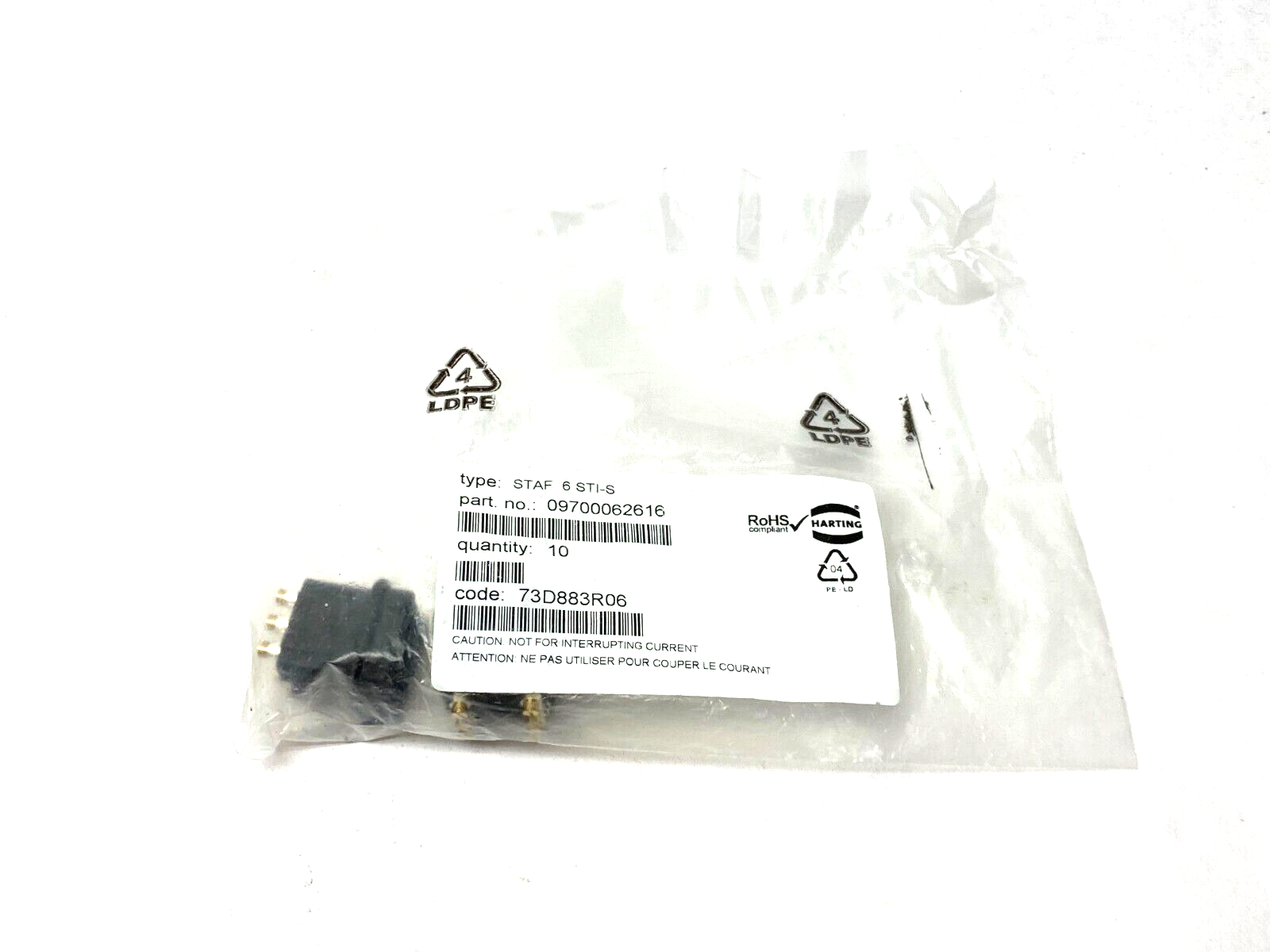 Harting 09700062616 Female Solder Connector 6-Position STAF 6 STI-S PKG OF 2 - Maverick Industrial Sales