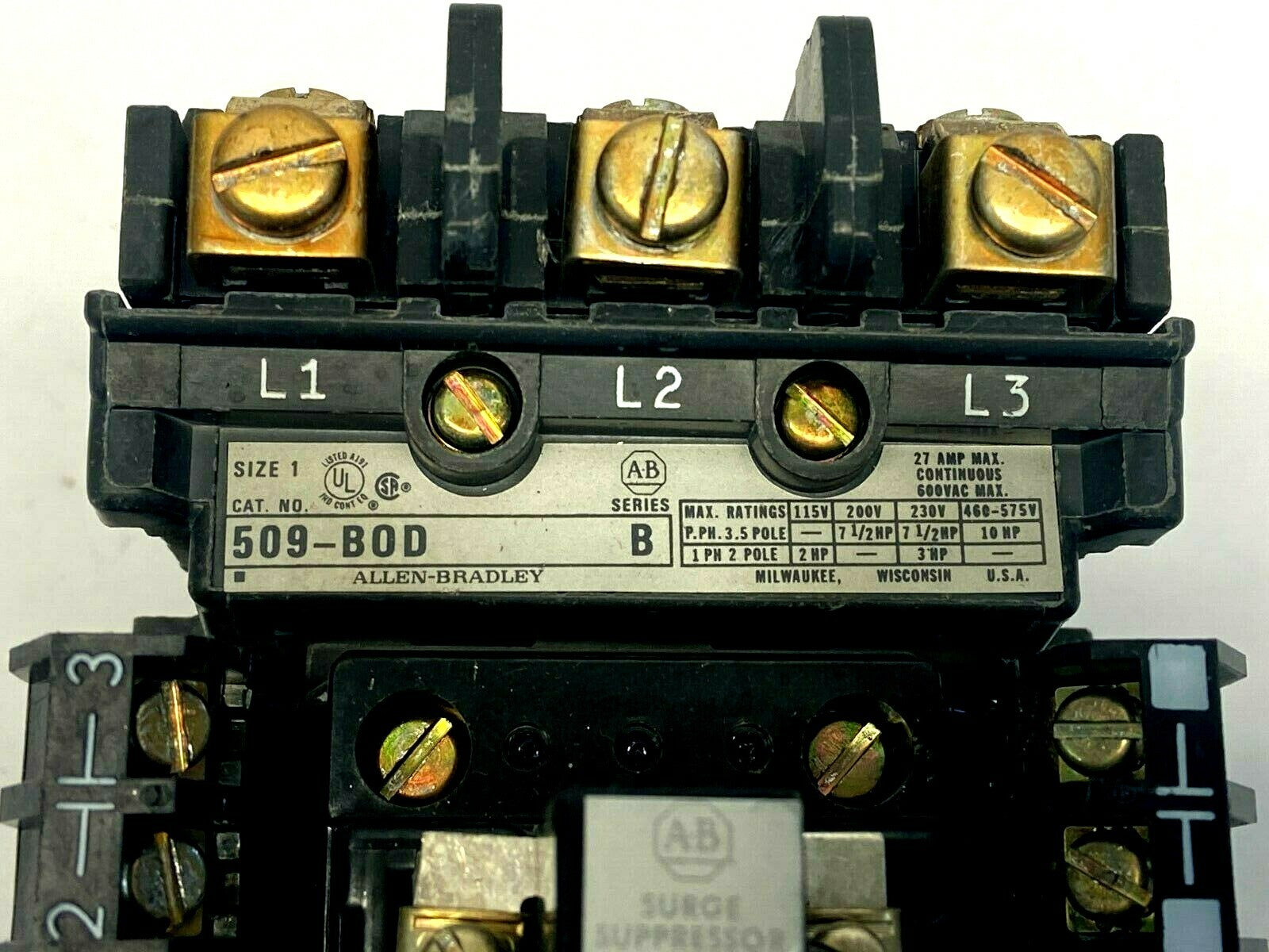 Allen Bradley 509-B0D Ser B Starter w/ 592-B0W16 Relay and 2 x 595-A Contacts - Maverick Industrial Sales