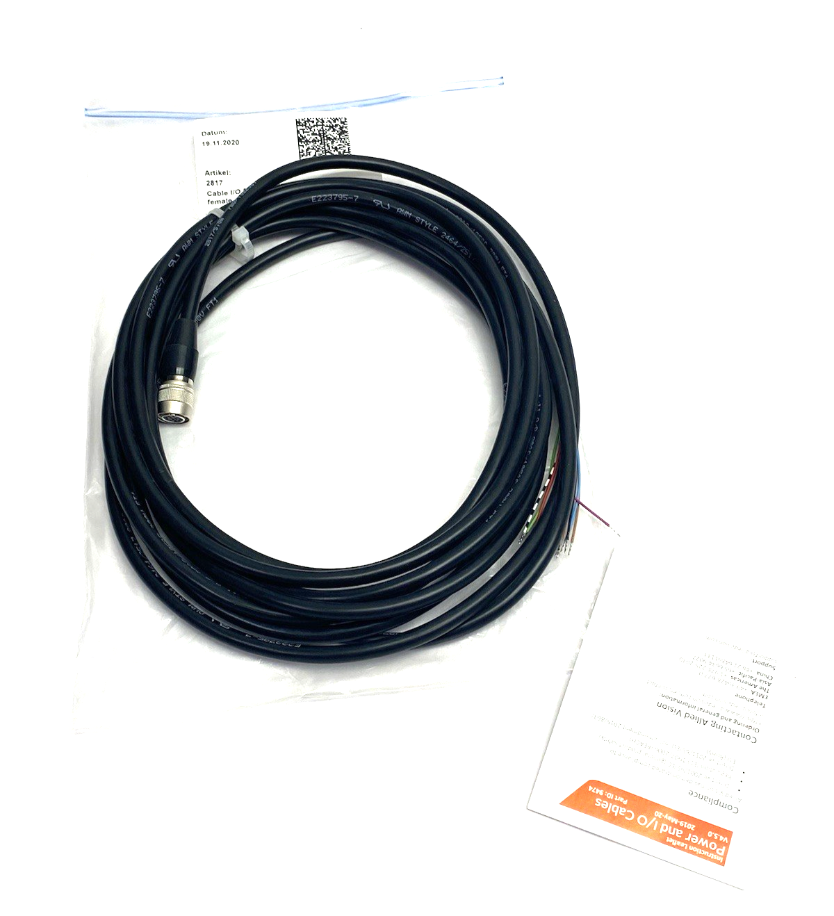 2817 | Allied Vision I/O Cable 12-Pin Hirose Female to Open End 5m Length - New Other - Maverick Industrial Sales