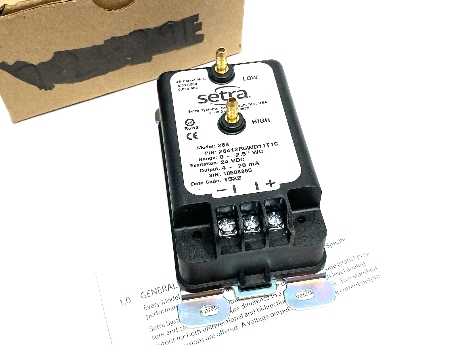 2641R25WD11T1C | Setra Differential Pressure Transmitter 0-2.5" WC CHIPPED PLASTIC - New – Open box - Maverick Industrial Sales