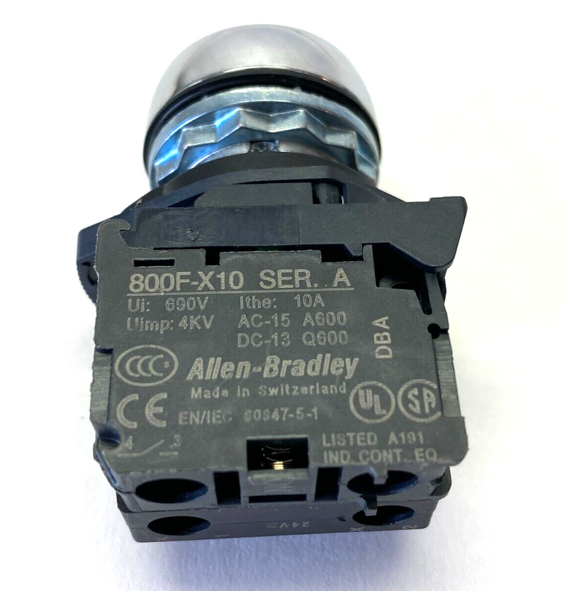Allen Bradley 800FM-LF3 Illuminated 22mm Pushbutton Flush Green w/ Bulb Contact - Maverick Industrial Sales