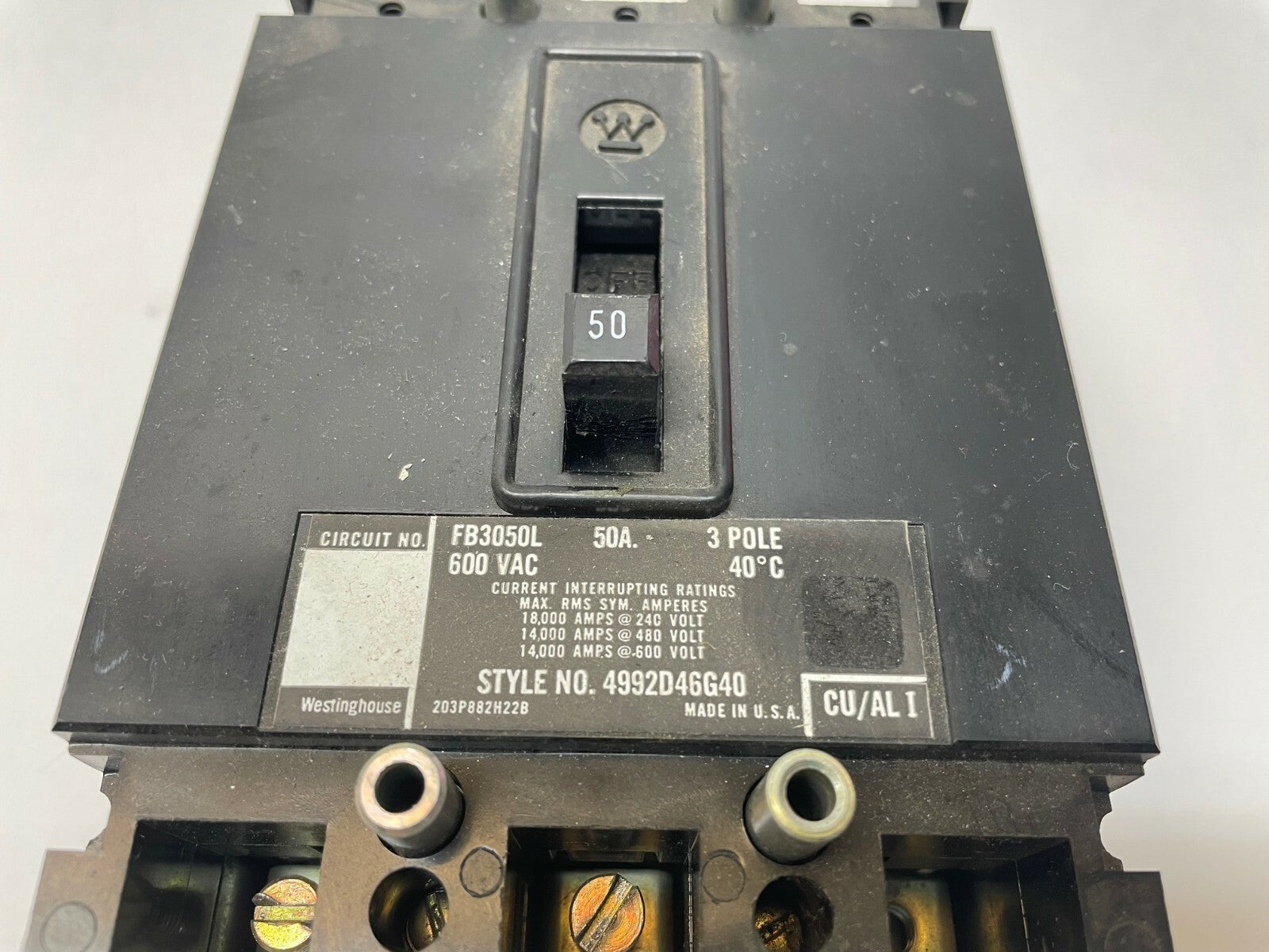Westinghouse FB3050L, 50A, 600VAC Circuit Breaker 4992D46G40 - Maverick Industrial Sales